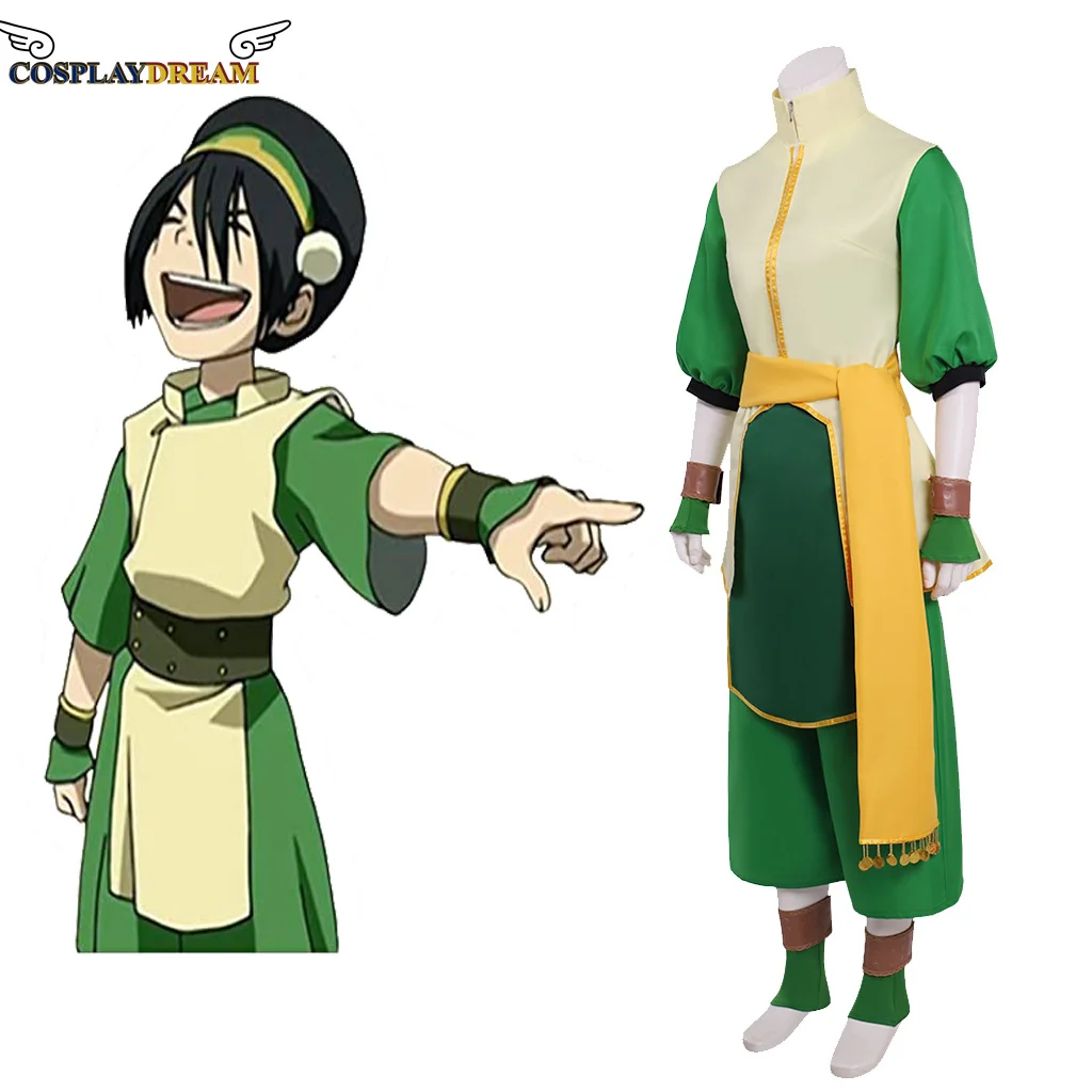

Avatar The Last Airbender Toph Beifong Cosplay Costume Adult women green with hat Uniform Fancy Suit
