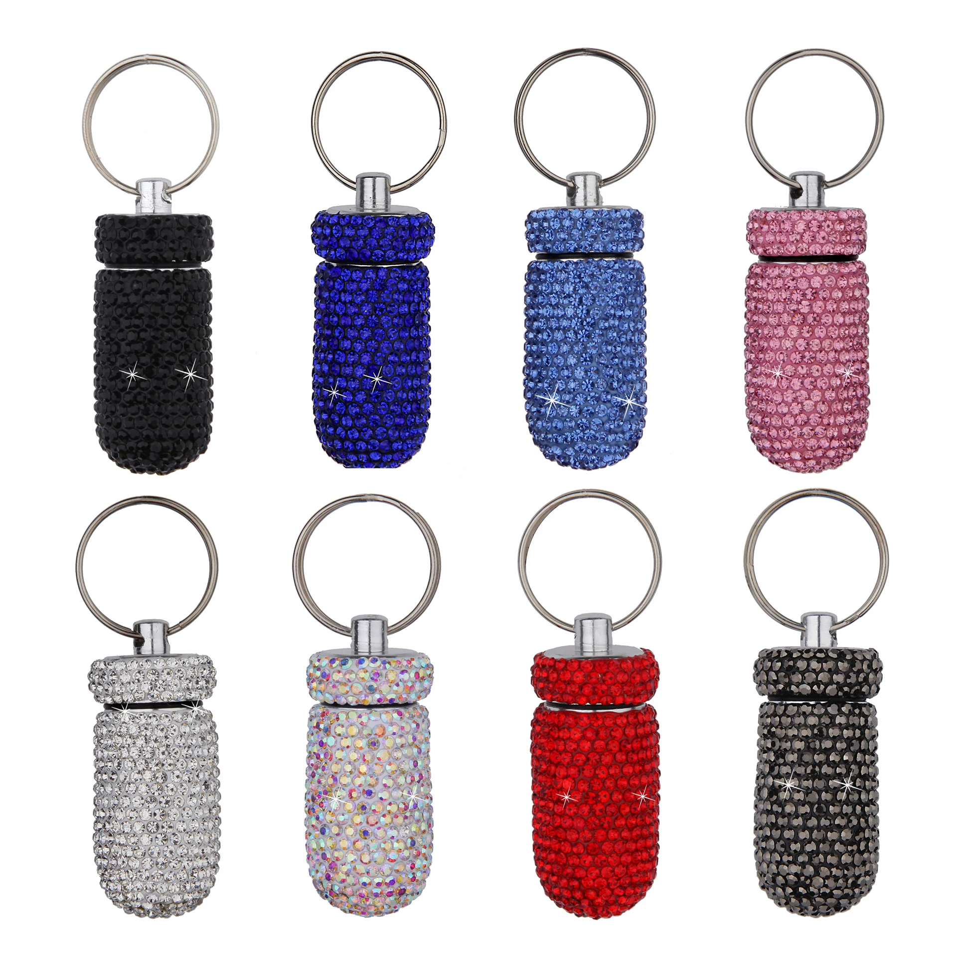 Storage Box Storage Sets Household Storage Sets Medicine Storage Container Mini Bling Diamond Pill Case with Keyring Portable Metal Rhinestone Pill Box for Travel