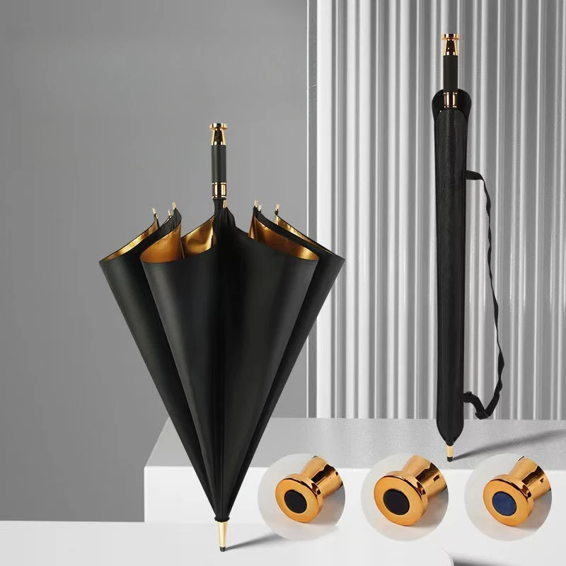 Fiber Long Handle Gold Glue Leather Case Golf Umbrella for Mercedes-Benz Rolls-Royce BMW Car Business Gift Umbrella