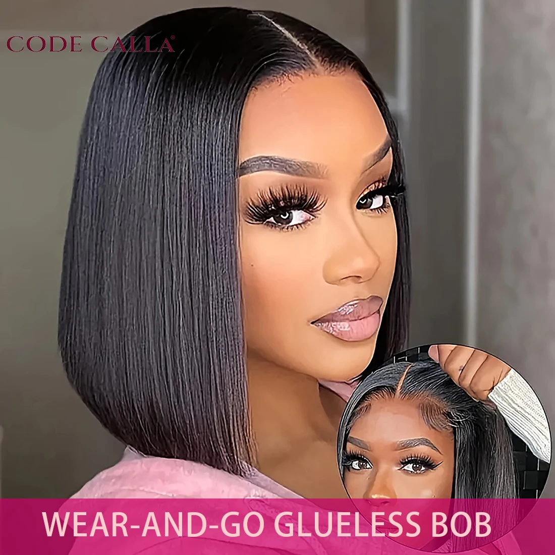 

Straight Short Bob Human Hair Wig Brazilian Human Hair Pre Plucked Ready To Wear 7X6 Glueless Lace Front Wigs With Baby Hair