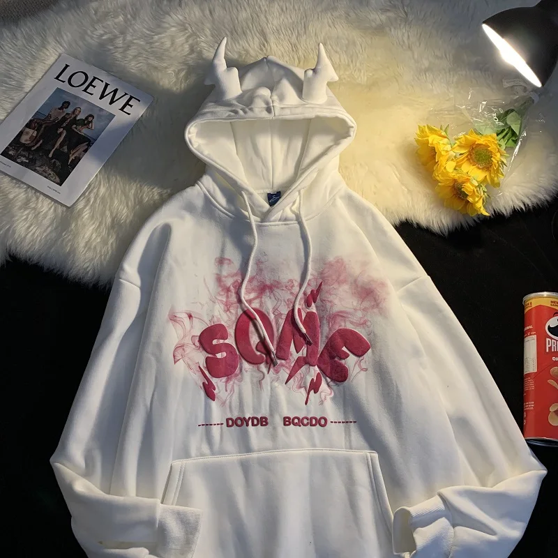 

Devil Horn Hooded Sweatshirt Hoodie for Men Women Cosplay Top Clothing
