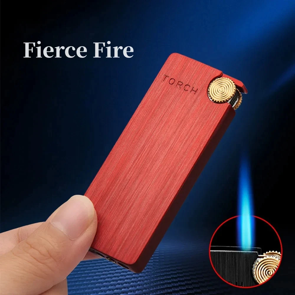 

Creative Windproof Turbo Torch Lighter Metal Ultra thin Portable Butane Grinding Wheel Lighter Smoking Small Tool Men's Gift