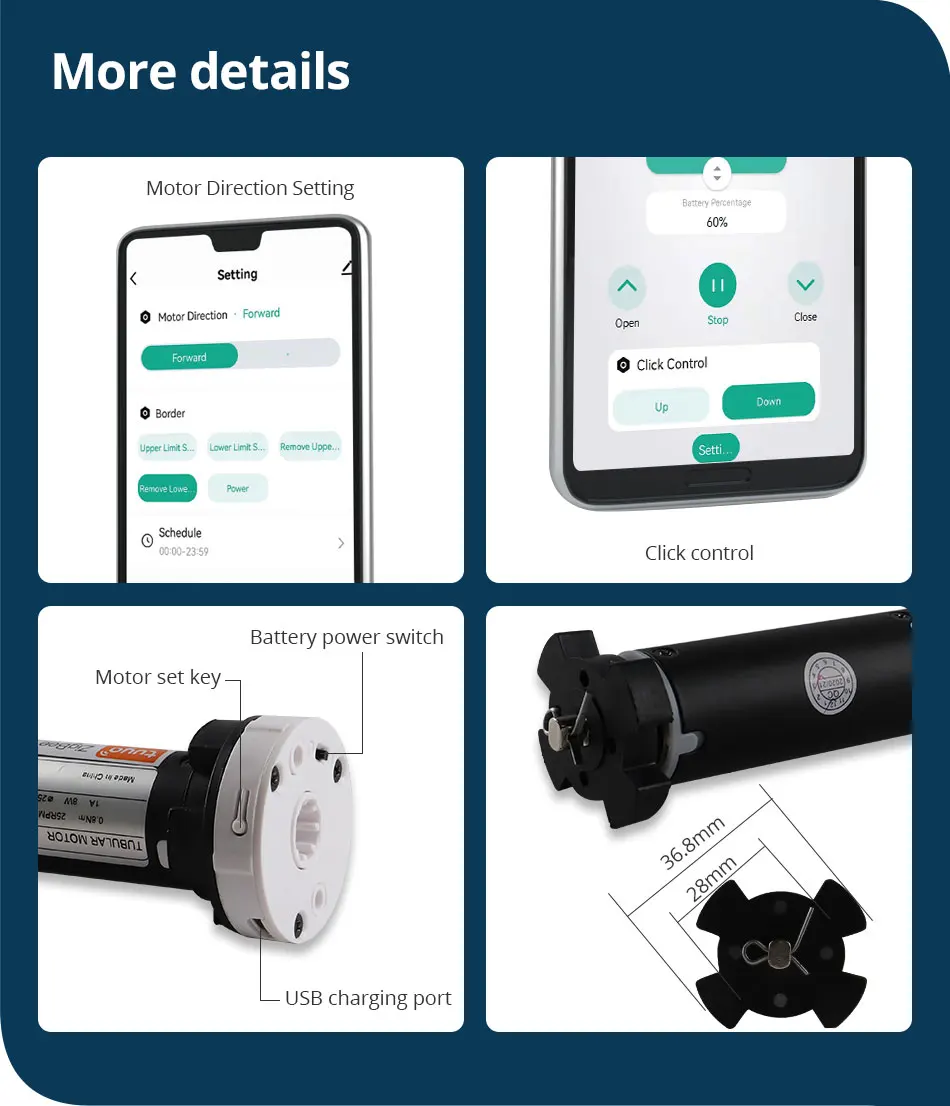 Zemismart-Tuya Zigbee Rolo Shade Motor, Bateria para