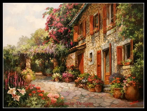 

Enchanted Cottage - Counted Cross Stitch Kits - DIY Handmade Needlework Embroidery 14 CT Aida Sets DMC Color