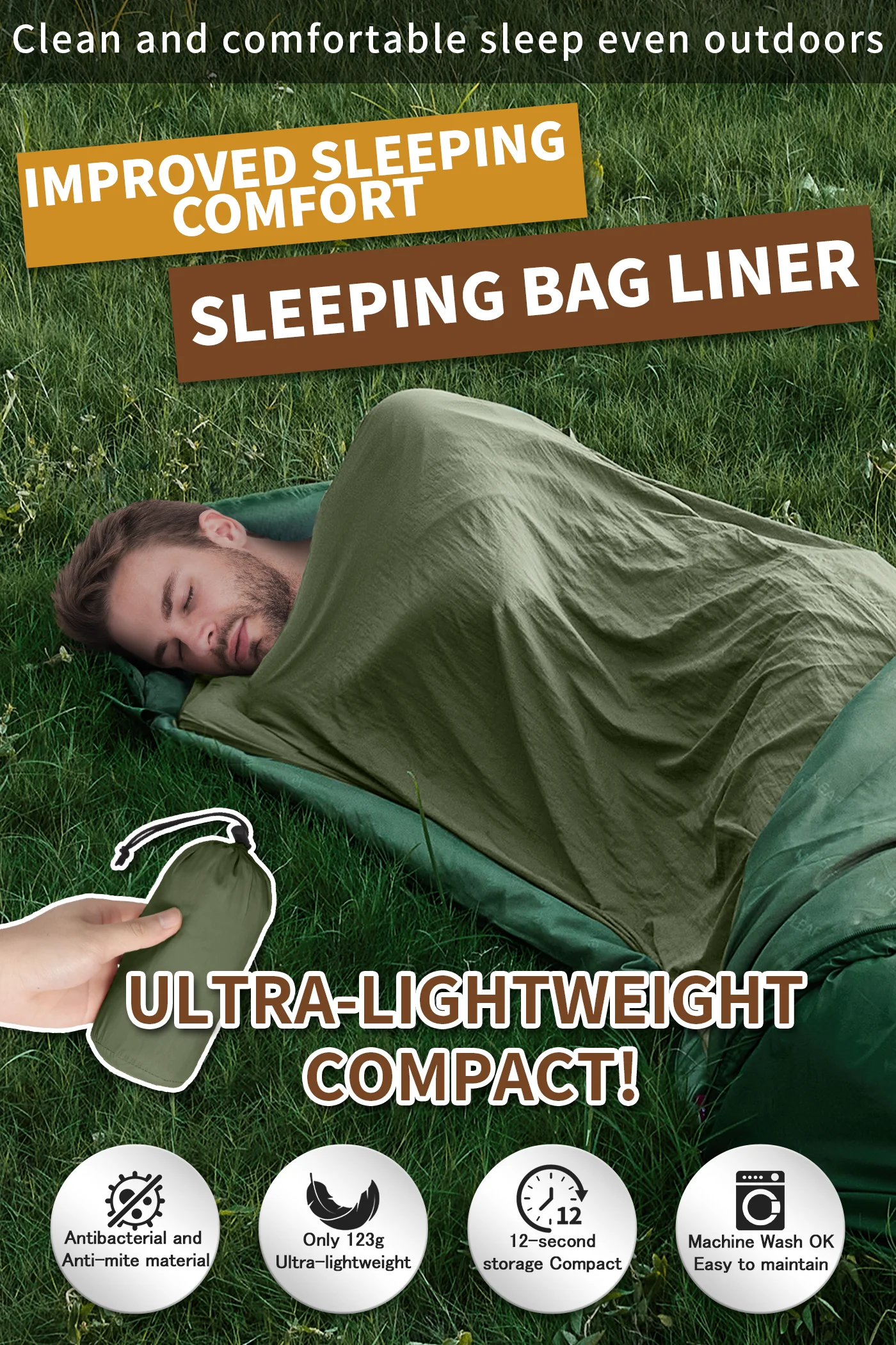 MAPLEAF Sleeping Bag Liner Ultralight Portable Mummy Hiking Single Travel Hotel Camping