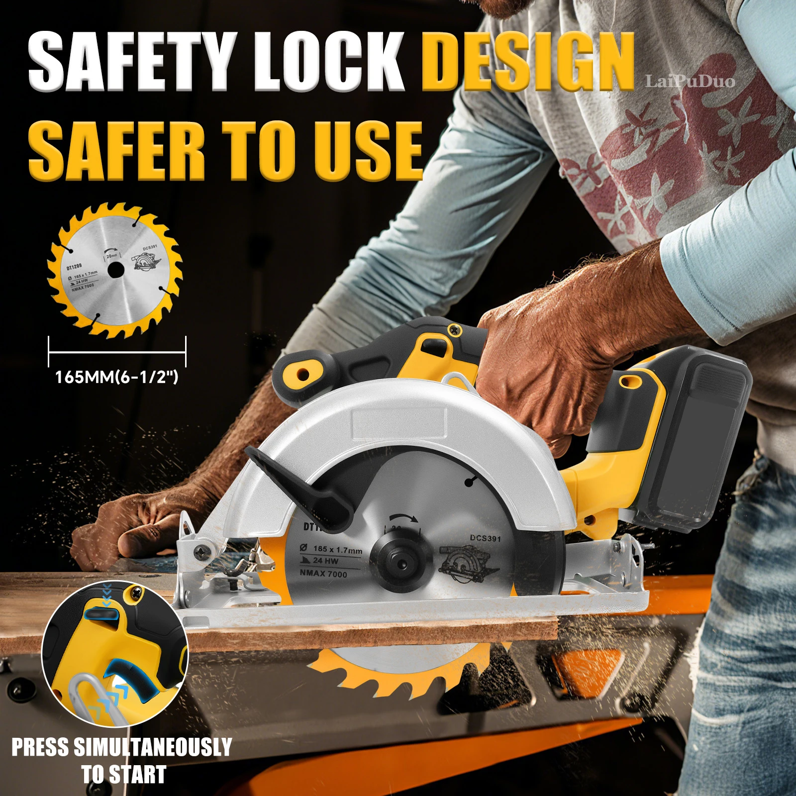6.5Inch Brushless Electric Circular Saw 1000W Handheld Power Wood Saw Cordless W