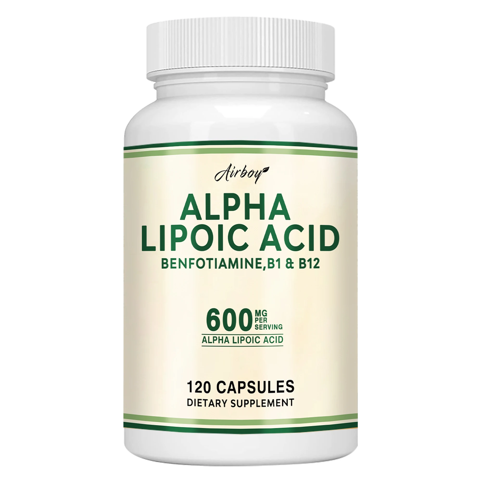 thumbnail image 1 of Ácido alfa lipoico 600 mg: ayuda con el metabolismo y el aporte de energía, promueve la salud de los nervios, antioxidante - 120 cápsulas, 1 of 5