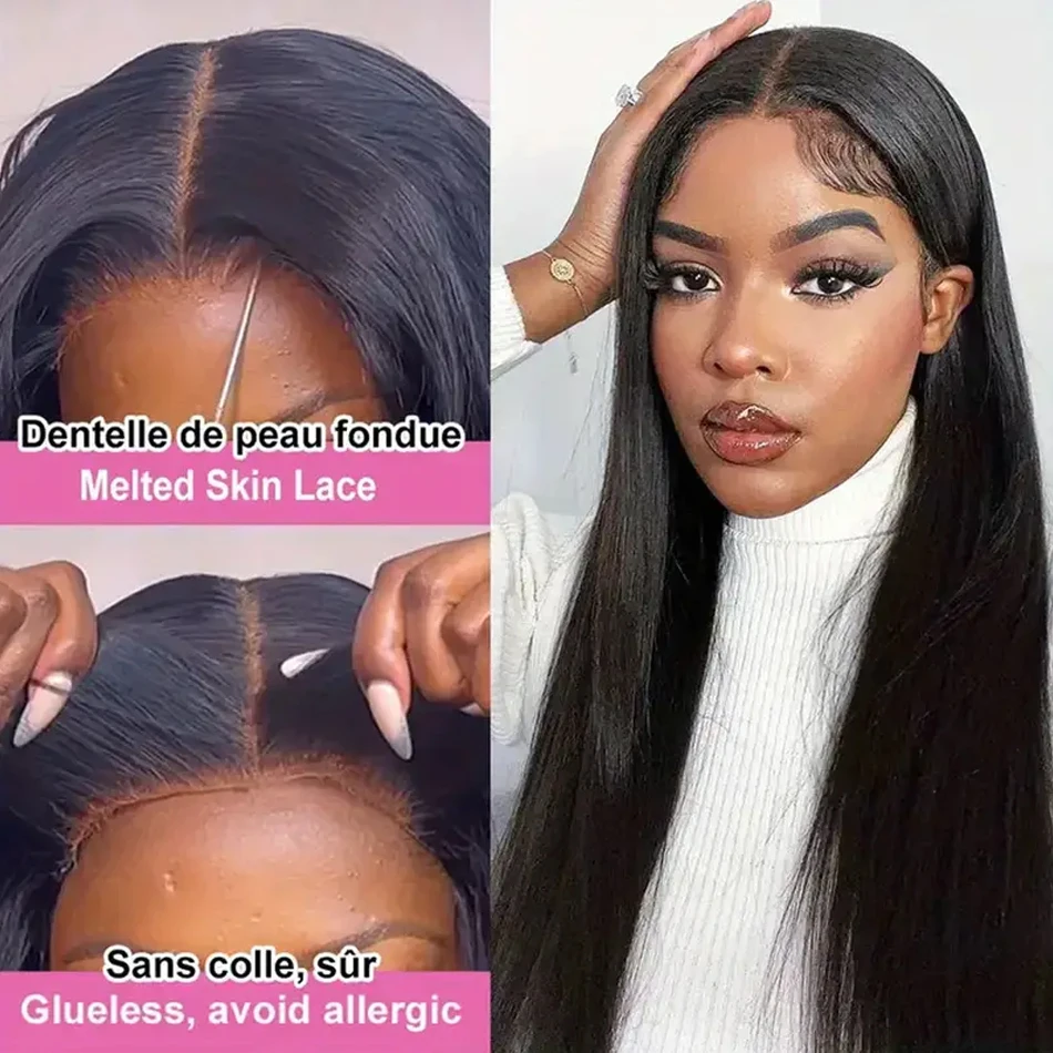 Glueless Wigs Human Hair Ready To Wear Bone Straight Lace Front Wigs Human Hair 7x5 Pre Cut Hd Lace Closure Wigs For Women 4