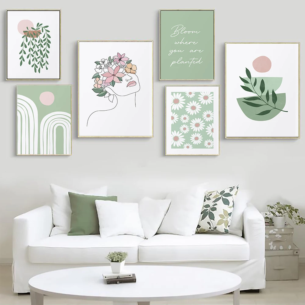 Green-Botanical-Poster-Boho-Canvas-Painting-Flower-Market-Art-Print ...