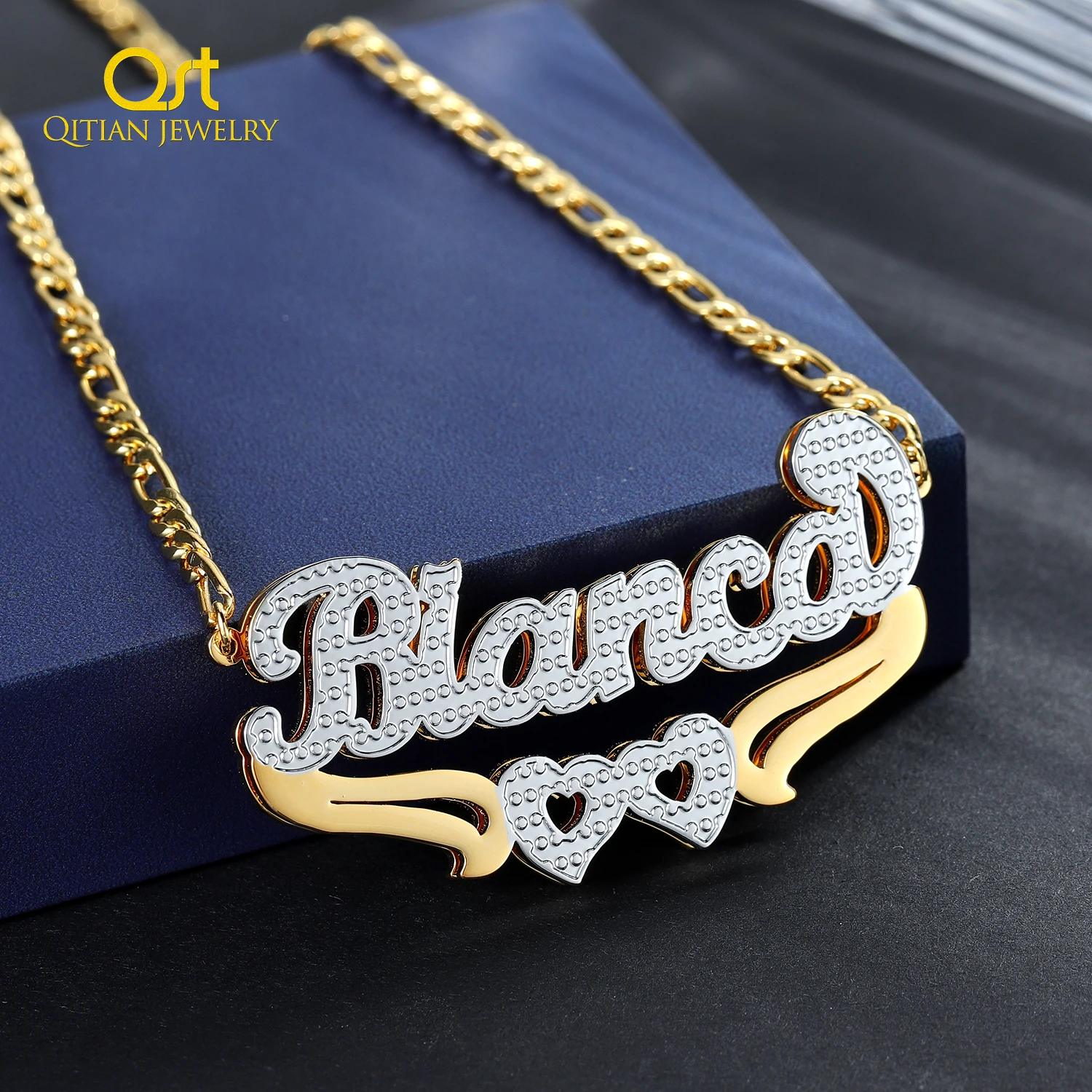 Qitian Custom Double Plated Heart Name Necklace For Women