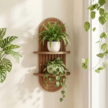 2-Tier Boho Wooden Wall Shelves 7