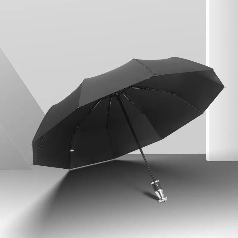For Bentley Rolls-Royce AMG 10 Bone Silver Plated Fully Automatic Three-fold Luxury Cars Short Handle Black Glue Umbrella