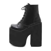 Gdgydh Women's Y2K Style Short Boots Square Closed Toe Lace Up Platform Boots High Chunky Heels Fashion Solid Color Shoes - Image 4