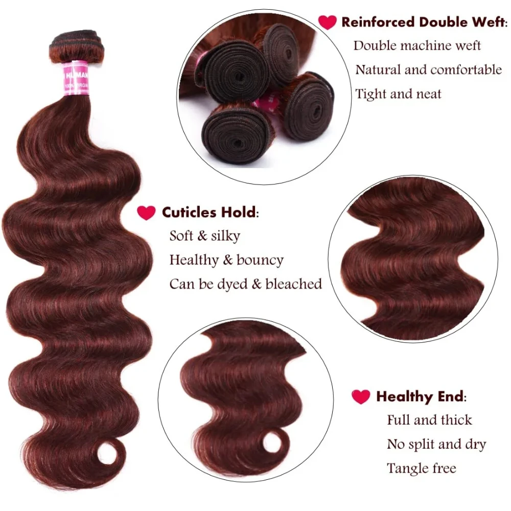 UNICE Hair Reddish Brown Body Wave Human Hair Bundles with Closure Human 4x4 Lace Closure With 2/3/4 PCS Bundles Deal