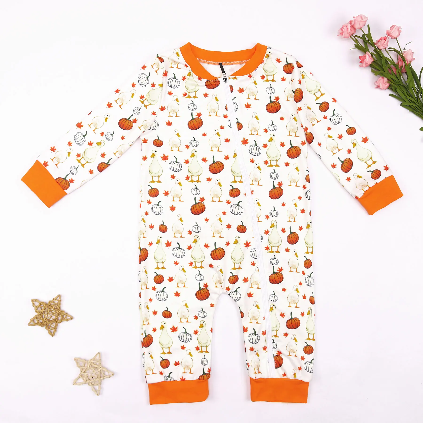 

Baby Boy Clothes Summer Fshion Style Children Sleepwear Bubble Cotton Boutique Sweet Ropmer With Pumpkin Printing For 0-3m