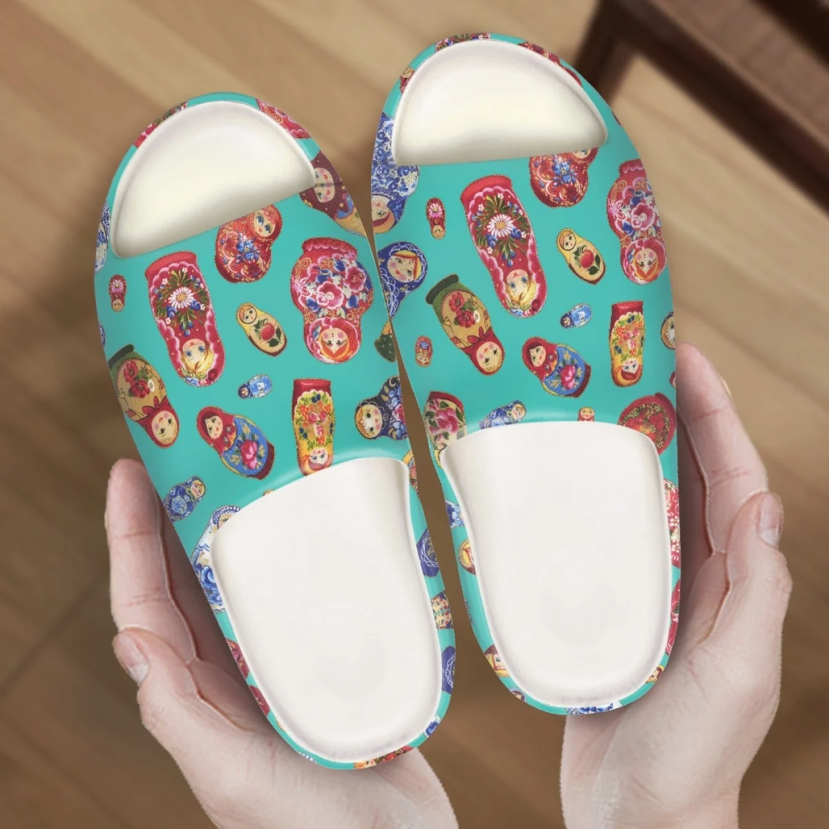 Fashion Concise Women Slippers Russian Matryoshka Pattern Summer Flat Lightweight EVA Home Bathroom Slippers Women Indoor Slides