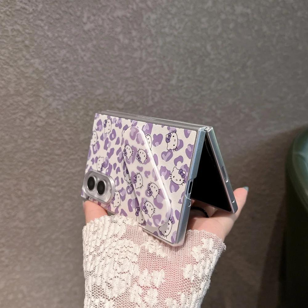 Kawaii Leopard Print HelloKitty Phone Case - Fashionable Cute Girly Foldable Protective Cover