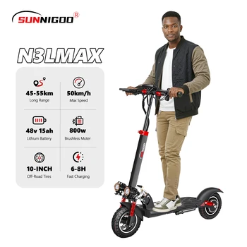 SUNNIGOO N3LMAX 800W 15AH Scooter elettrico 10 "Pneumatico fuoristrada Velocità massima 50KM/H Portata 55KM Doppio assorbimento degli urti Pieghevole eScooter