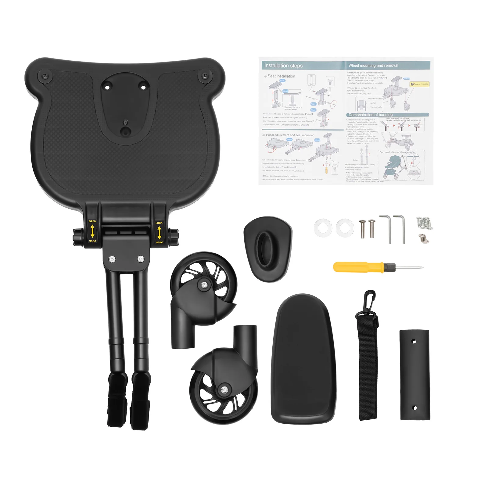 Adjustable 2-in-1 Stroller Ride-On Board with Removable Seat,