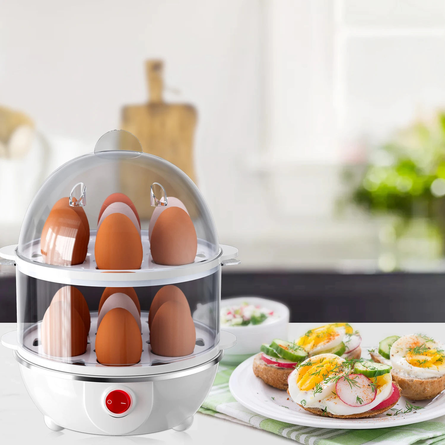 Egg Cooker-CACHOO Rapid Hard Boiled Egg Cooker with Measuring Cup, 14-Egg Capacity Steamer with Boil-Dry Protection