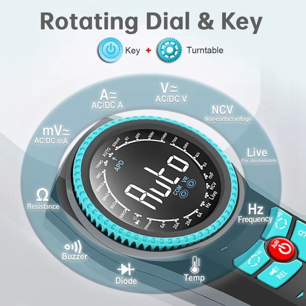 TOOLTOP 189С Smart Rotary Dial Multimeter 6000 Counts True RMS High Brightness Color Screen NCV Live Wire LED & Temperature Measure