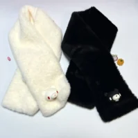 Y2K Kawaii Winter Plush Scarf Cute 3D Bear Cross Neck Warmer Gothic Lolita Soft Faux Fur Muffler White Black for Women