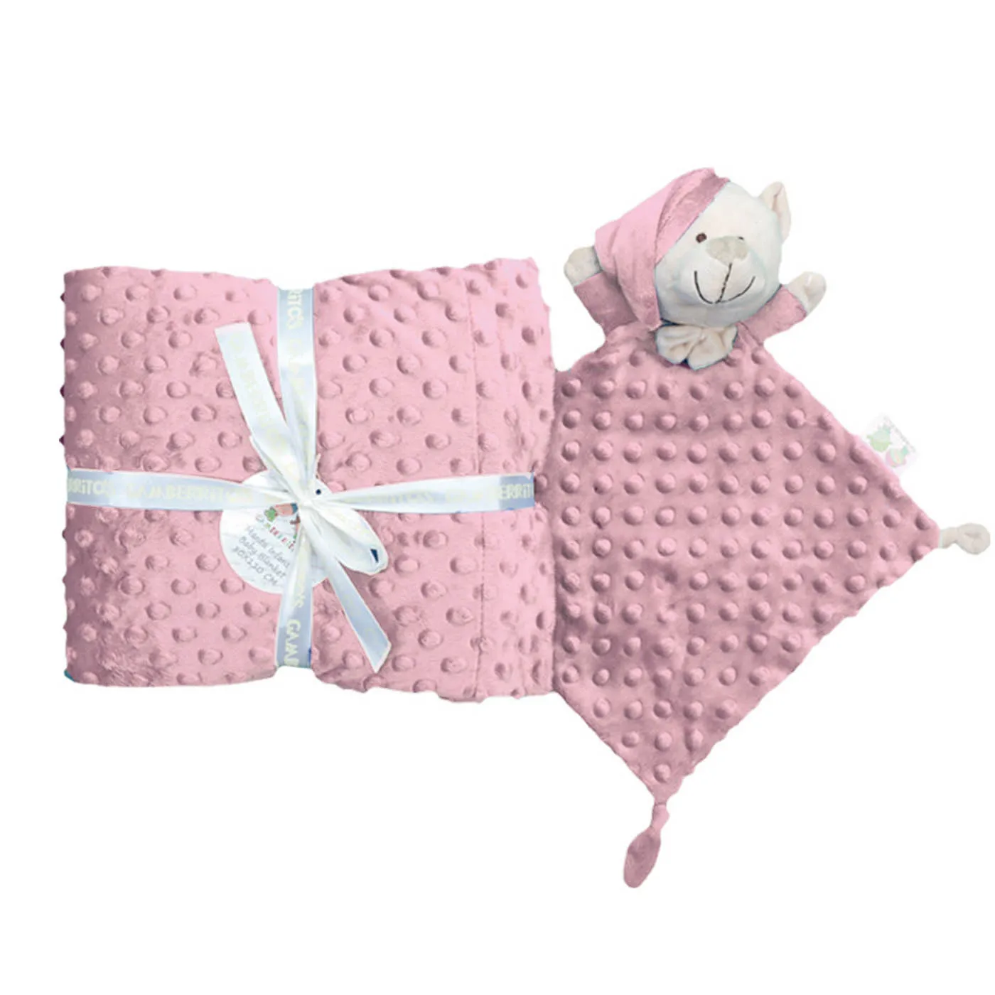 Manta Burbuja y Dou Dou Osito Manta extrasuave + doudou Osito Tacto Aterciopelado, Set de Regalo Bebe, Lavable, Textura en Relieve Color Azul Marino Blanco Gris Rosa Maquillaje Etc