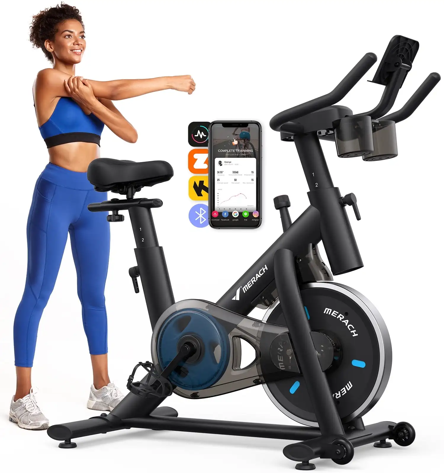 MERACH Exercise Bike Brake Pad Stationary Bike Low Noise Indoor Cycling 270lbs Weight Capacity Tablet Mount Fitness Courses