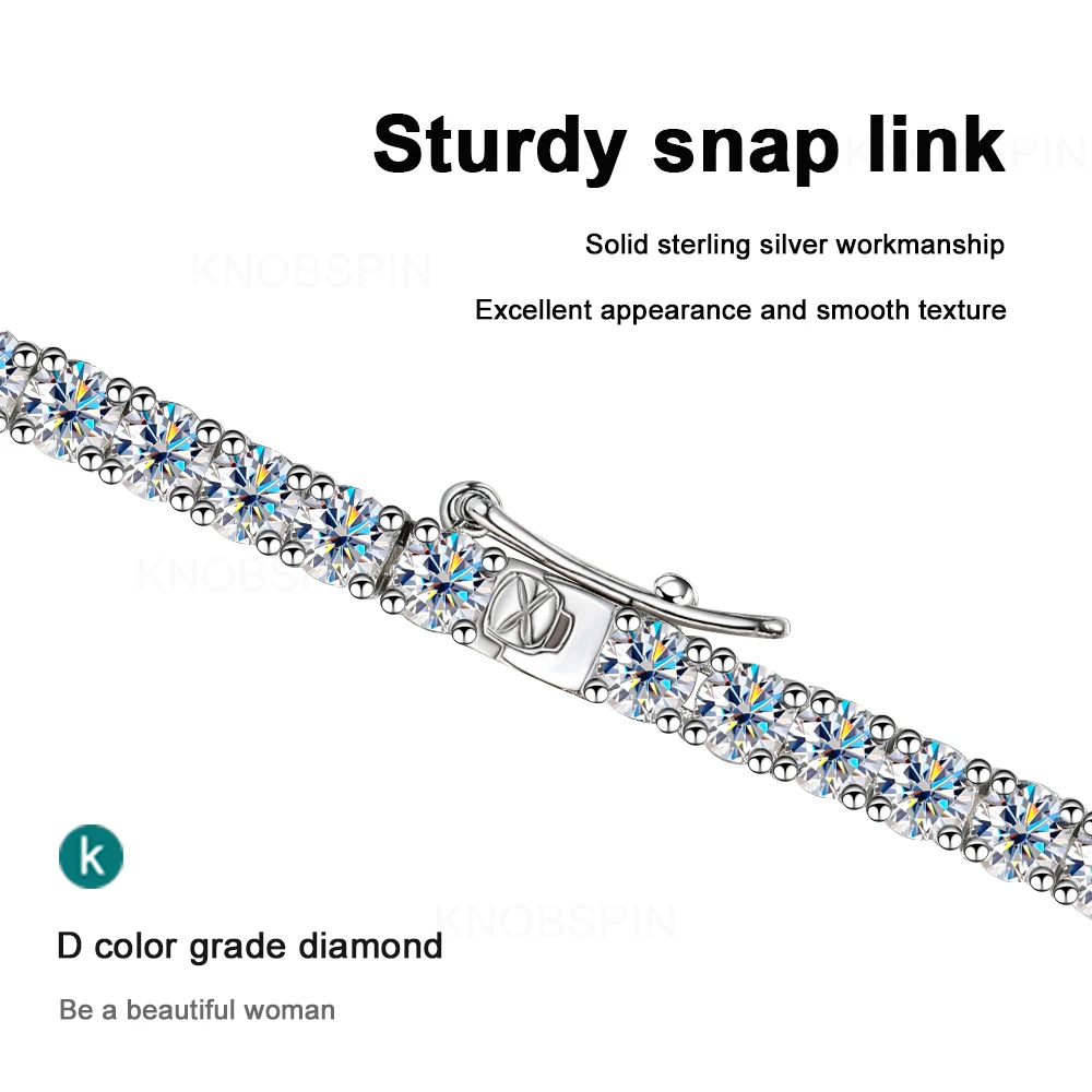 KNOBSPIN D Color Moissanite Tennis Necklace 925 Sterling Sliver Plated 18k Gold Necklace for Woman Man Hiphop Party Jewelry 4