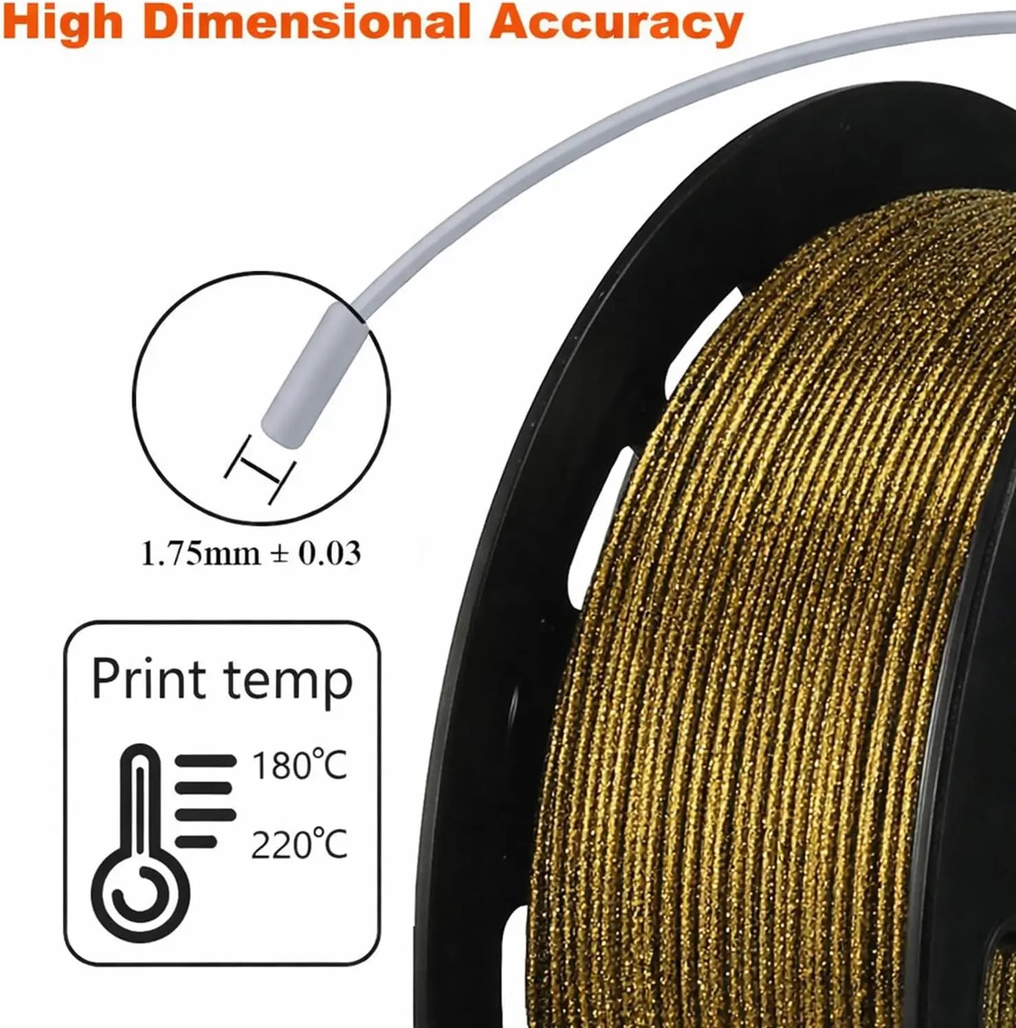 3D 프린터 필라멘트 갤럭시 글리터 PLA 필라멘트 1.75mm 3D 프린팅 필라멘트, 블랙 글리터 골드, 250g, 스풀
