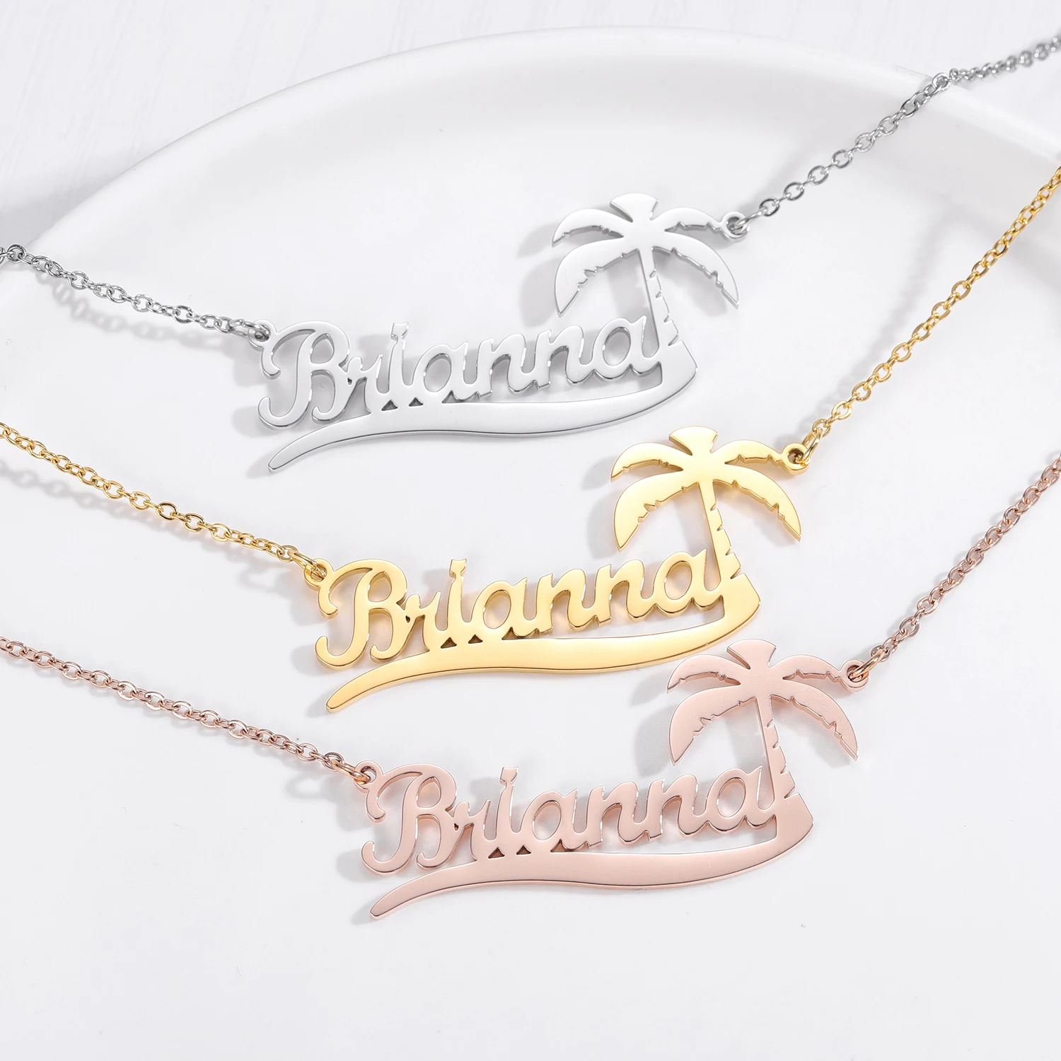 Customized Necklace Name 14K Gold-Plated Stainless Steel Personalized Seaside Coconut Tree Chain Summer Custom For Women Jewelry