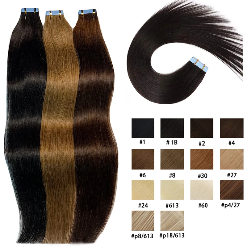 Human hair extensions Tape In Brazilian Human Hair Straight Extensions Real Remy Human Hair Skin Weft Adhesive Glue On Salon Quality for Woman