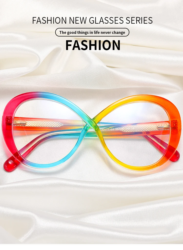 Fashion Women's Computer Glasses Rainbow Color Round Eyewear Frames