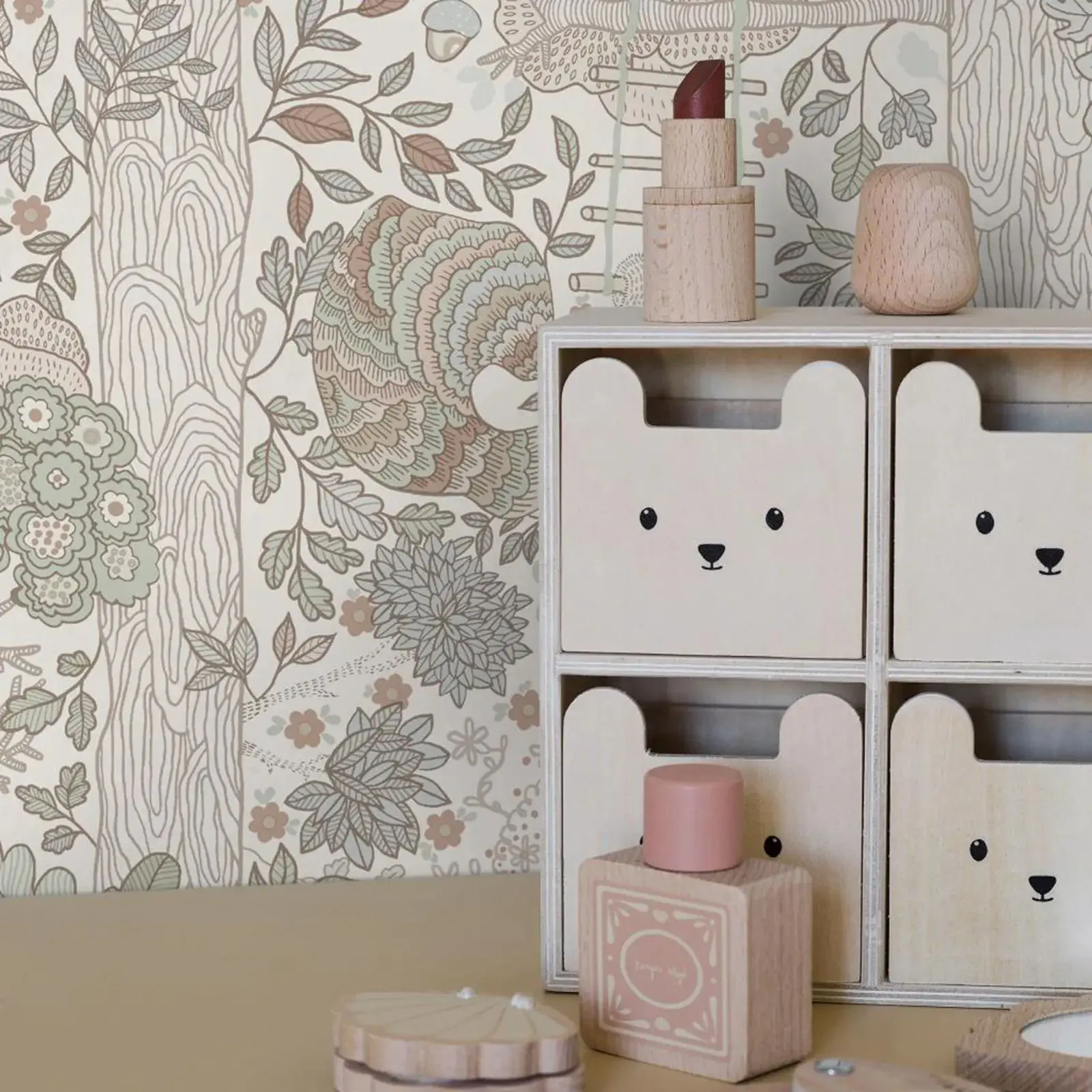 papel de parede da floresta em creme bercario criancas 03