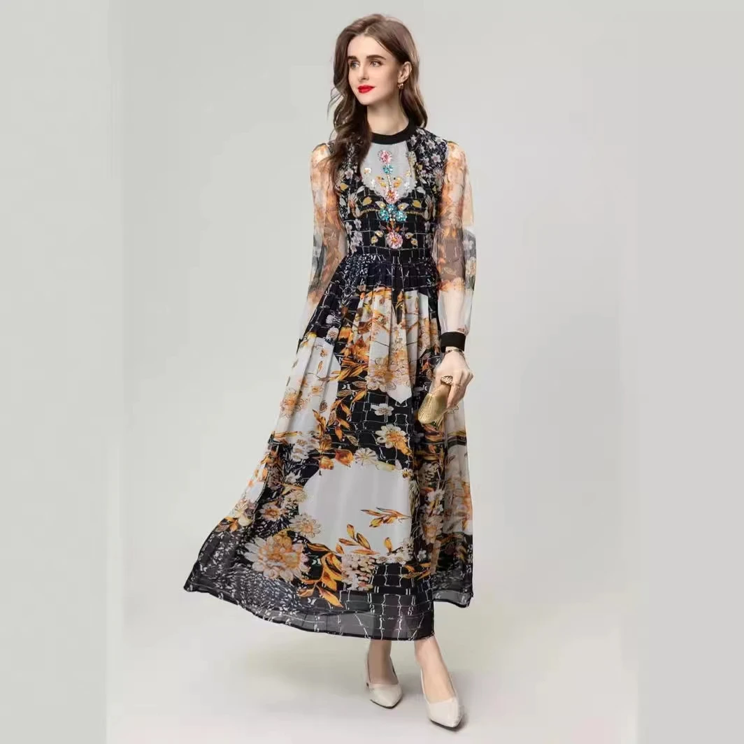 Runway-High-Quality-Dresses-2024-For-Women-Elegant-Chiffon-Diamonds-O ...
