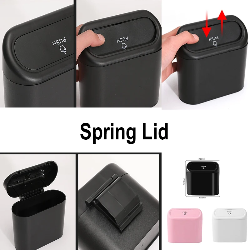 Car Trash Can Portable Hanging Mini Wastebasket with Lid for Car Office Home Auto Storage Bin Accessories