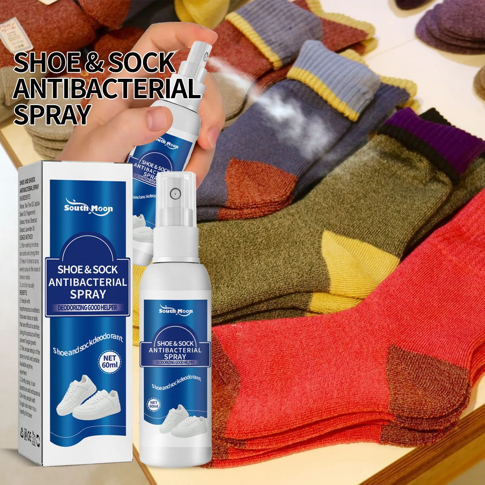 Shoe Odor Removal Spray 60ml Antibacterial for Shoe Foot Odor Shoes Stink Freshener Socks Odor Remover