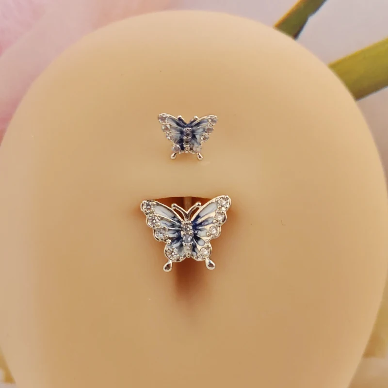 Dangled Belly Button Rings Surgical Steel 14G Bar Navel Piercing Ring Crystal CZ Flower Butterfly Heart Belly Ring Ear Jewelry