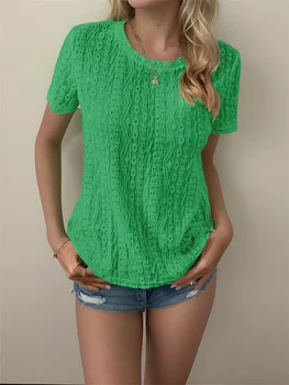 Women's Eyelet Embroidered Short Sleeve Top Crew Neck Casual Summer T-Shirt 3