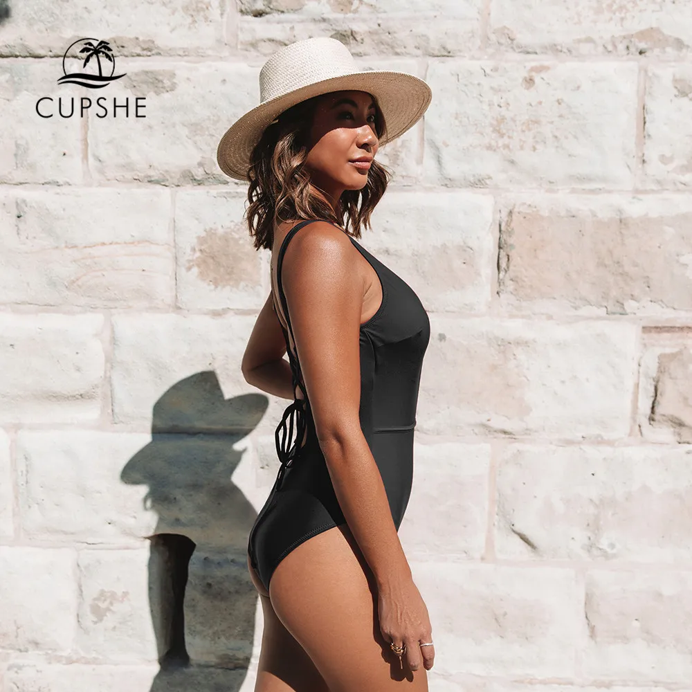 CUPSHE Strappy Cut Out One-Piece Swimsuit For Women Black Sexy Plunge  Backless Monokini Swimwear 2023 New Bathing Suit Beachwear - AliExpress