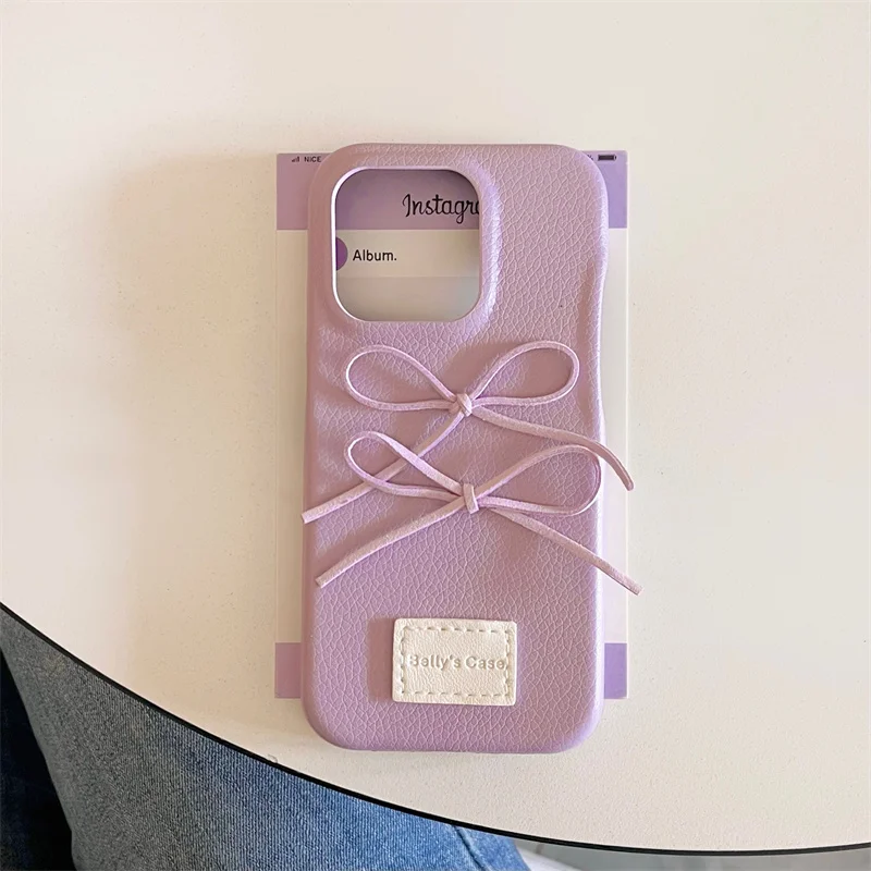 Korean Cute Bow Shockproof Candy Color Leather Phone Case