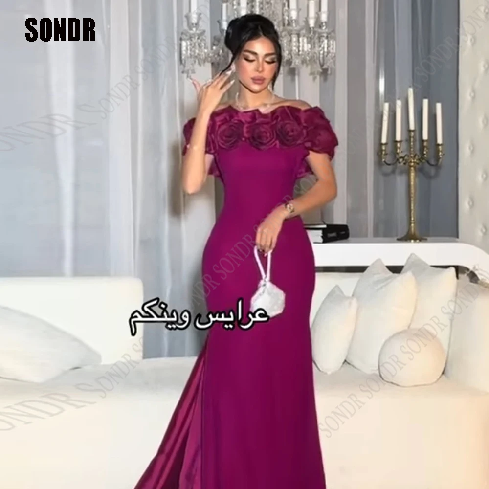 

SONDR Purple Long Prom Party Dresses for Women Flowers Floor Length Dubai Arabic Satin Custom Formal Dress Women Evening Gown