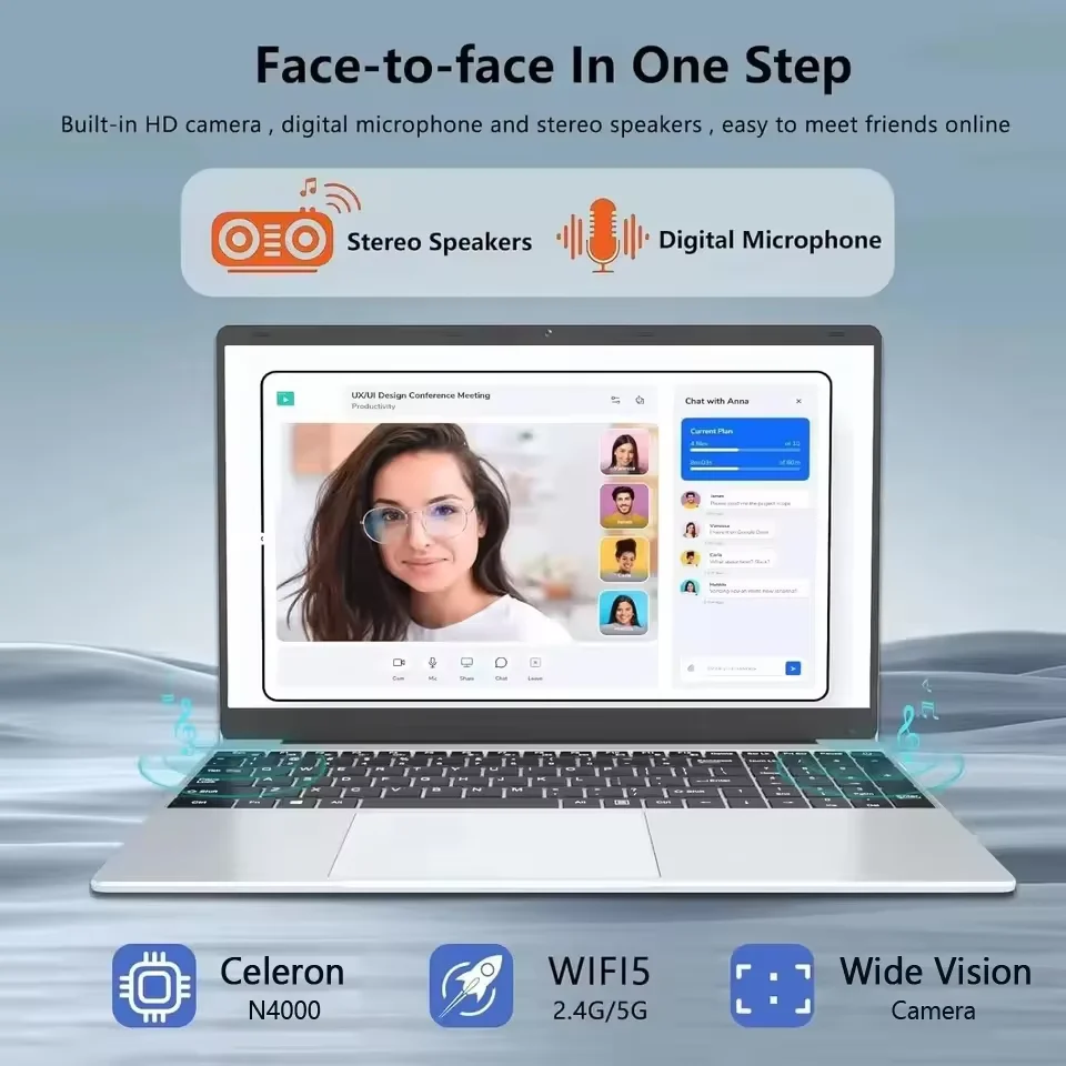 15.6" Fingerprint Unlock laptop Windows 11 Pro Computer Intel Celeron N4000 16GB RAM 1TB SSD Laptops Office Computer PC - immagine 2