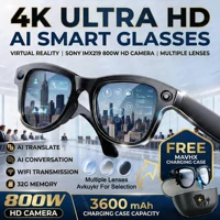 2026 New 32G Memory 800W 4K Camera Smart Glasses Men Photos&Videos 3600mAh Power Bank 120+Languages Translation AI Glasses Women