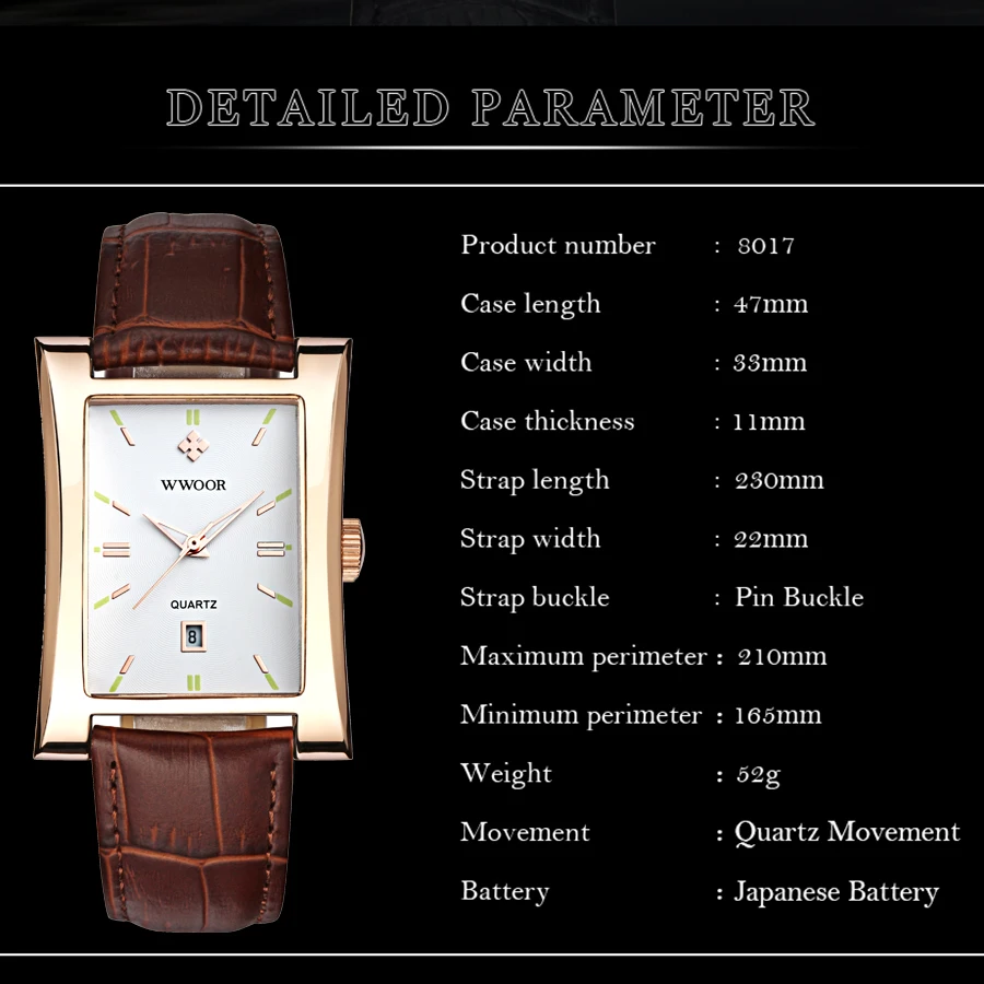 WWOOR Luxury Men Watch High Quality Waterproof Luminous Men's Watches Leather Men Quartz Wristwatches Casual Clock Montre Femme