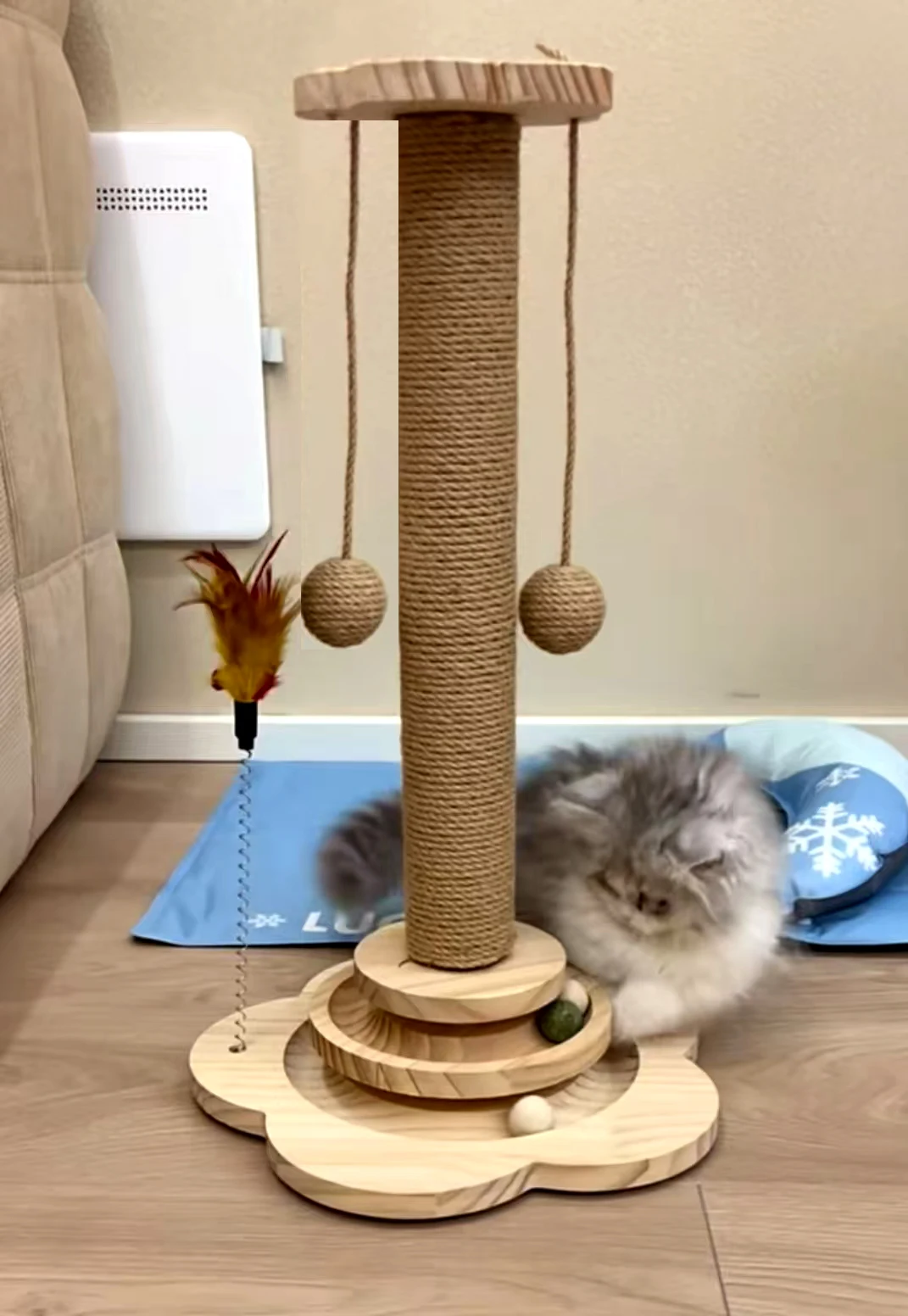 Cat Tower Durable Sisal Scratching Board Tree Pet Cat Toy Solid Wood Cat Turntable Cat Scratching Posts photo review
