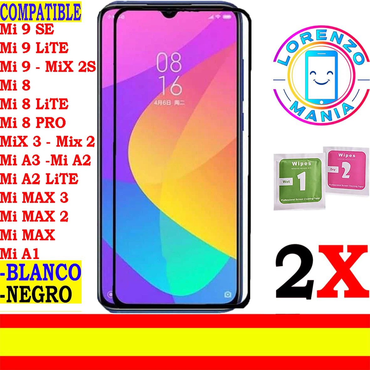 2 Proteggi Schermo Compatibile Xiaomi Mi 9 Se, Mi 9 Lite, Mi 9, Mi 8, Mi 8 Lite, Mi 8 Pro, Mix 3, Mix 2, Mix 2S, Mi A3, Mi A2, Mi A2 Lite, Mi A1, Mi M