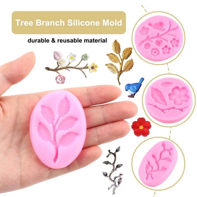 Fa Ág Szilikon Formák Őszibarackvirág Fondant Penész Madár Levelek Torta Dekorációs Szerszámok Cukorkás Csokoládé - Image 4