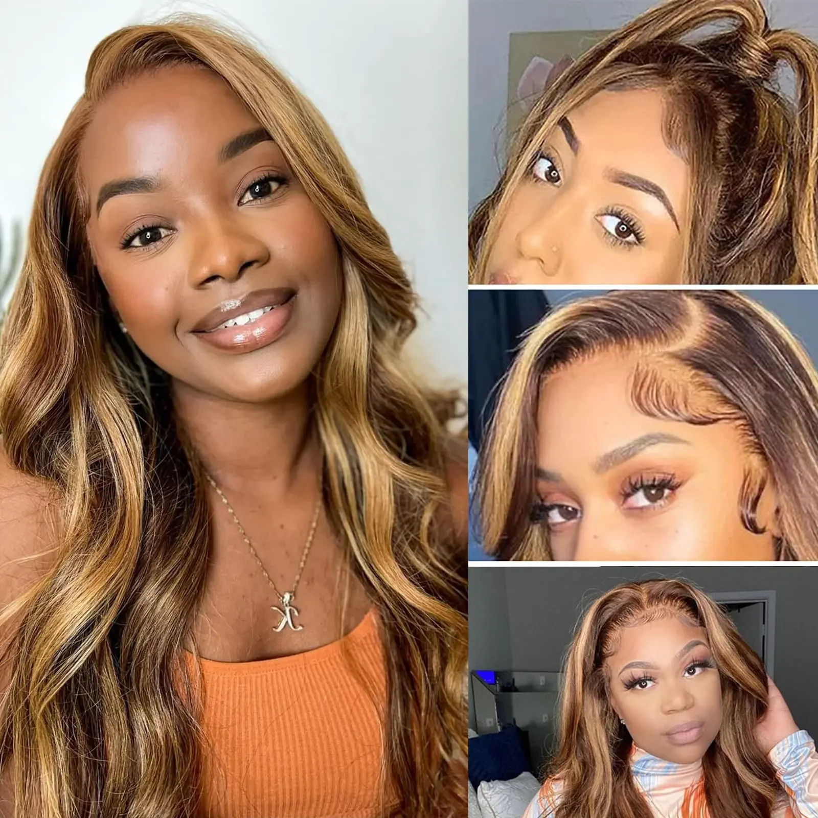 Lace Front Wig Human Hair Wigs For Women 200% Density 4/27 Highlight Body Wave Glueless Preplucked Baby Hair Brazilian 13x4