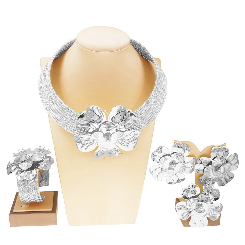 Brazil Gold Plated Design Women Necklace Jewelry Set Pure Copper High Quality Necklace Earrings Flower Bud Shape Banquet Wedding